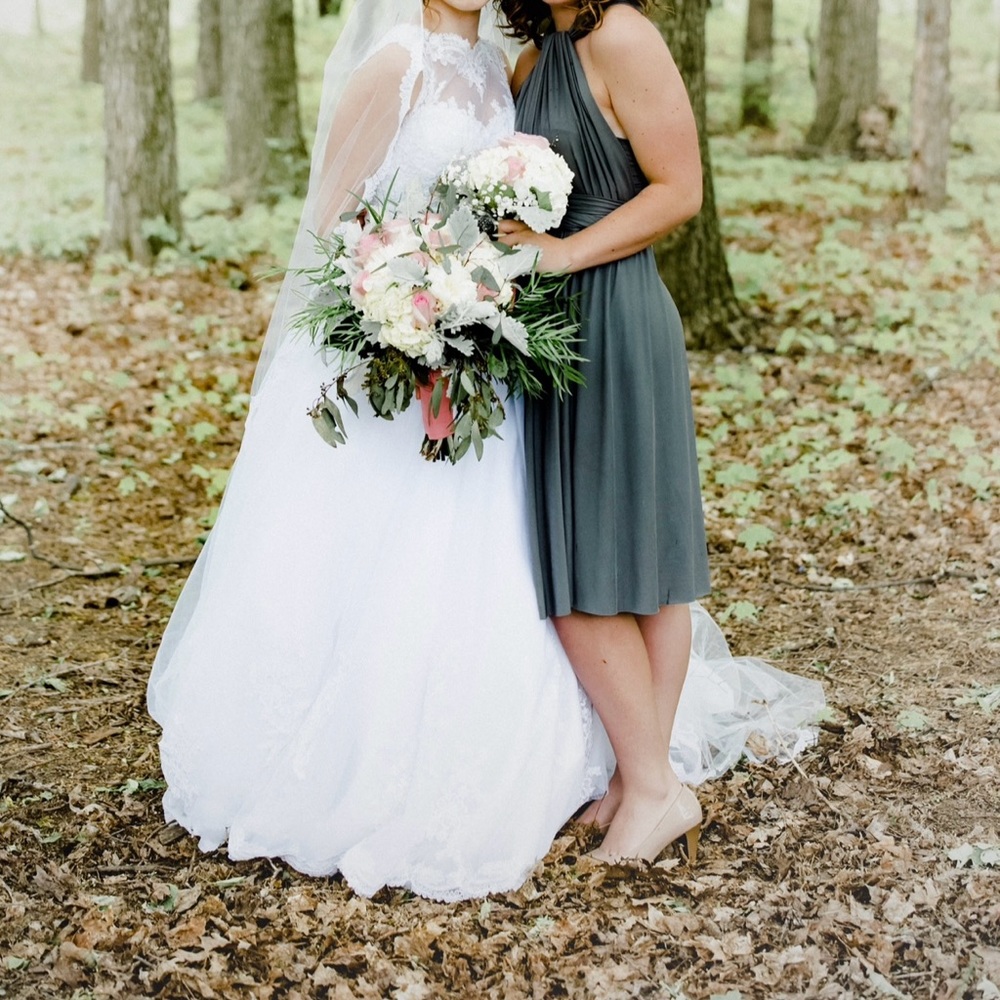 Grey wrap around dress — multiple styles